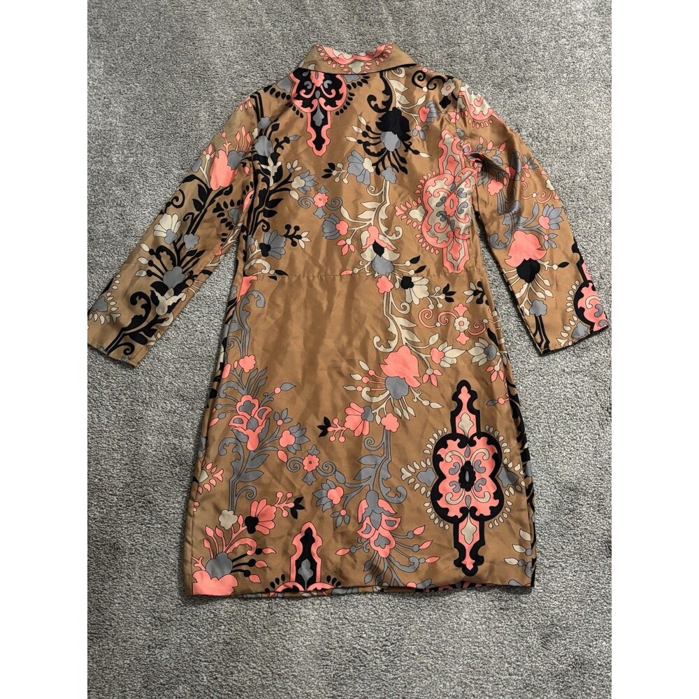 Vilagallo Tan Floral Shift Dress with Coral, Black & Gray Accents - Picture 9 of 9